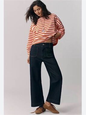 Maeve Colette High-Rise Wide-Leg Cropped Jeans Dark Denim
